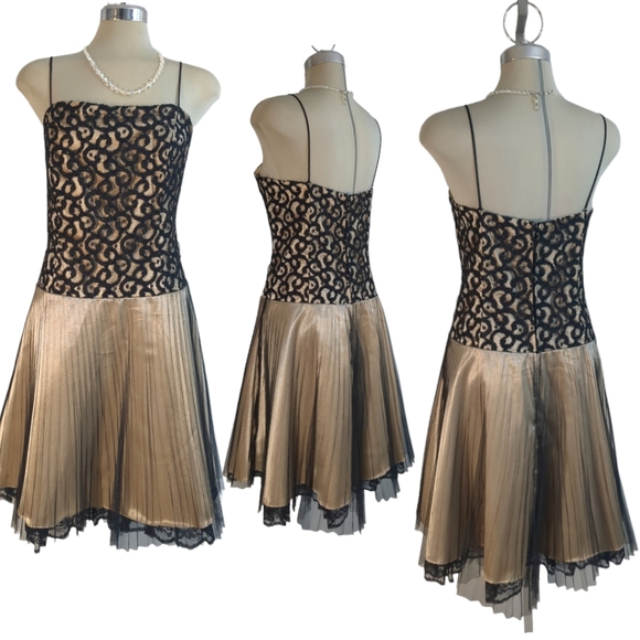 ASPEED Black Lace Top And Gold Mesh and Satin Strapless Dress Size XL Grande - Picture 4 of 16